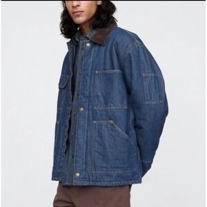 GAP Mens Denim Chore Jacket Sz XXL Tall Oversized Heavy Utility Fleece Lined NWT